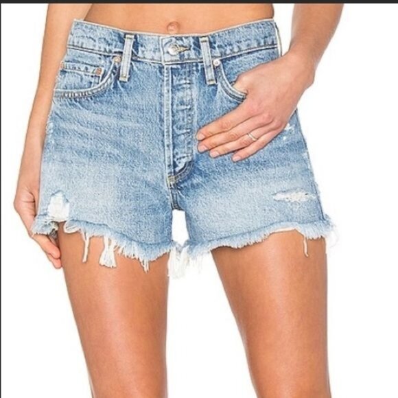AGOLDE THE PARKER 100% cotton Hong rise raw hem denim shorts 24 - Picture 1 of 9